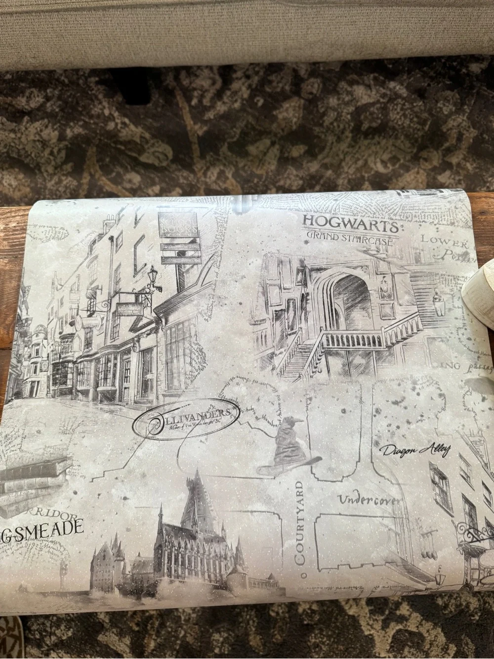 Harry Potter Vintage-Style Cream and Gray Map & Icons Wallpaper.